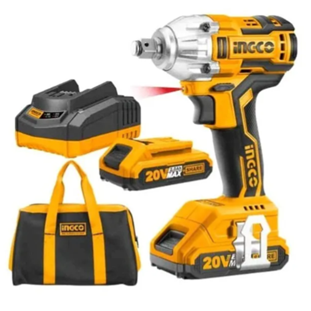Taladro Pistola Llave Impacto 20v 2Bat+ Carg Ingco-0
