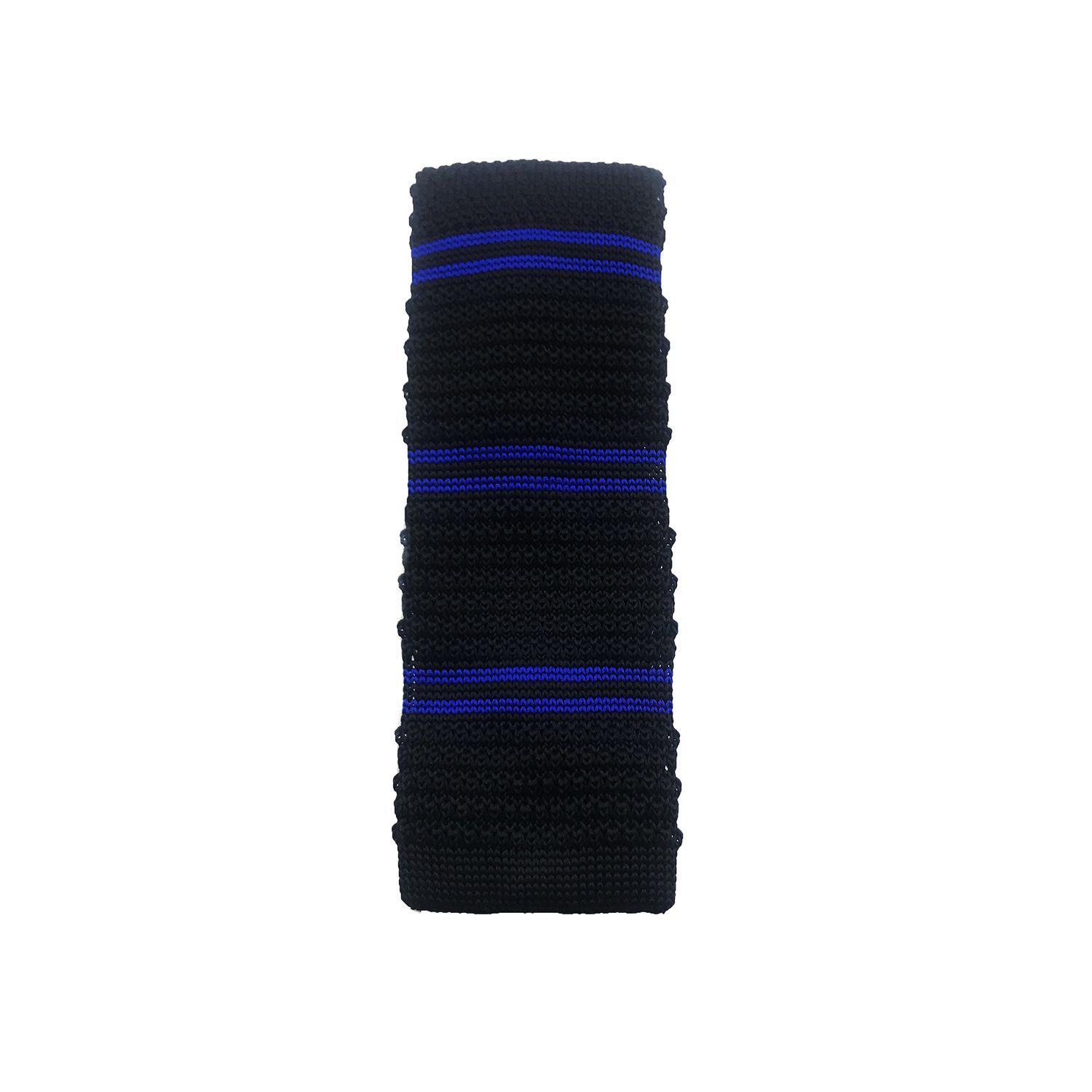 Corbata Tejida Negra Raya Azulina Recta 6.5 cm-2