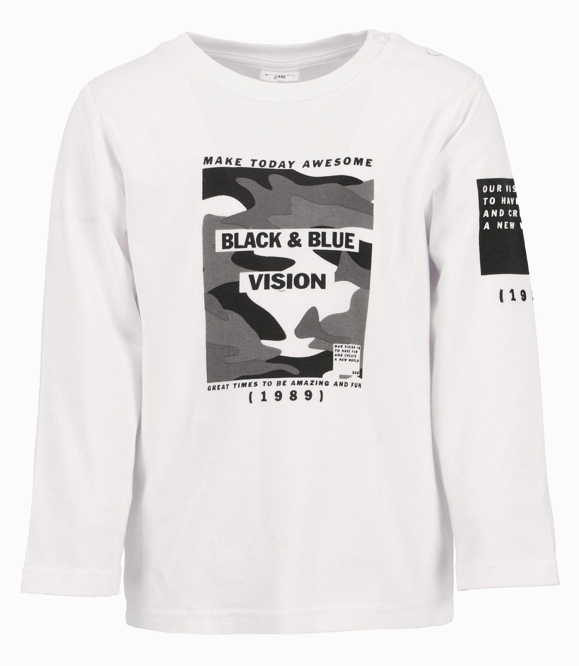 Polera Con Estampado Rectangular Niño Blanco Black and Blue-0