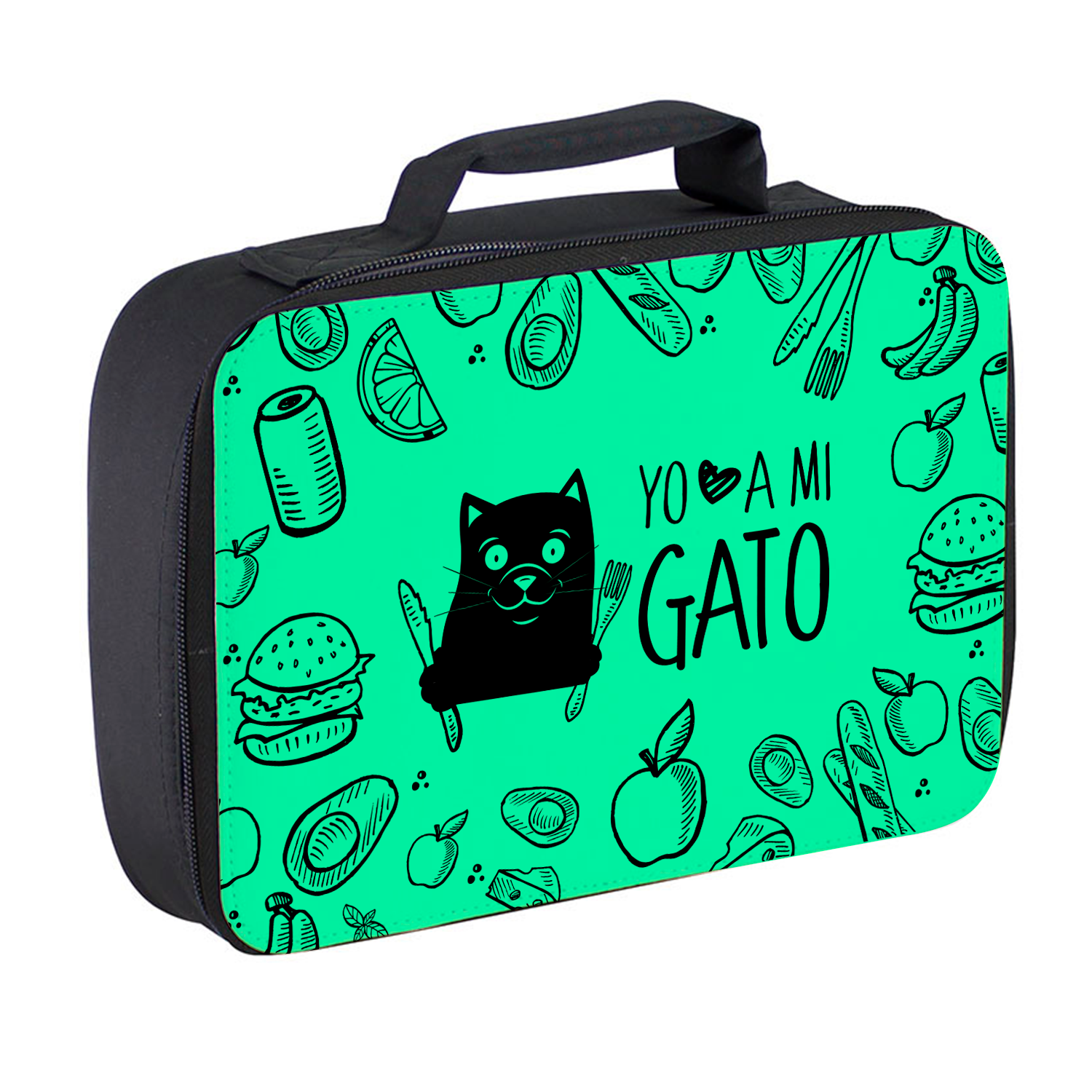 Lonchera - Gato negro verde-0