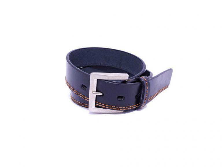 CINTURÓN CUERO NEGRO COSTURAS INFERIORES NARANJA-1