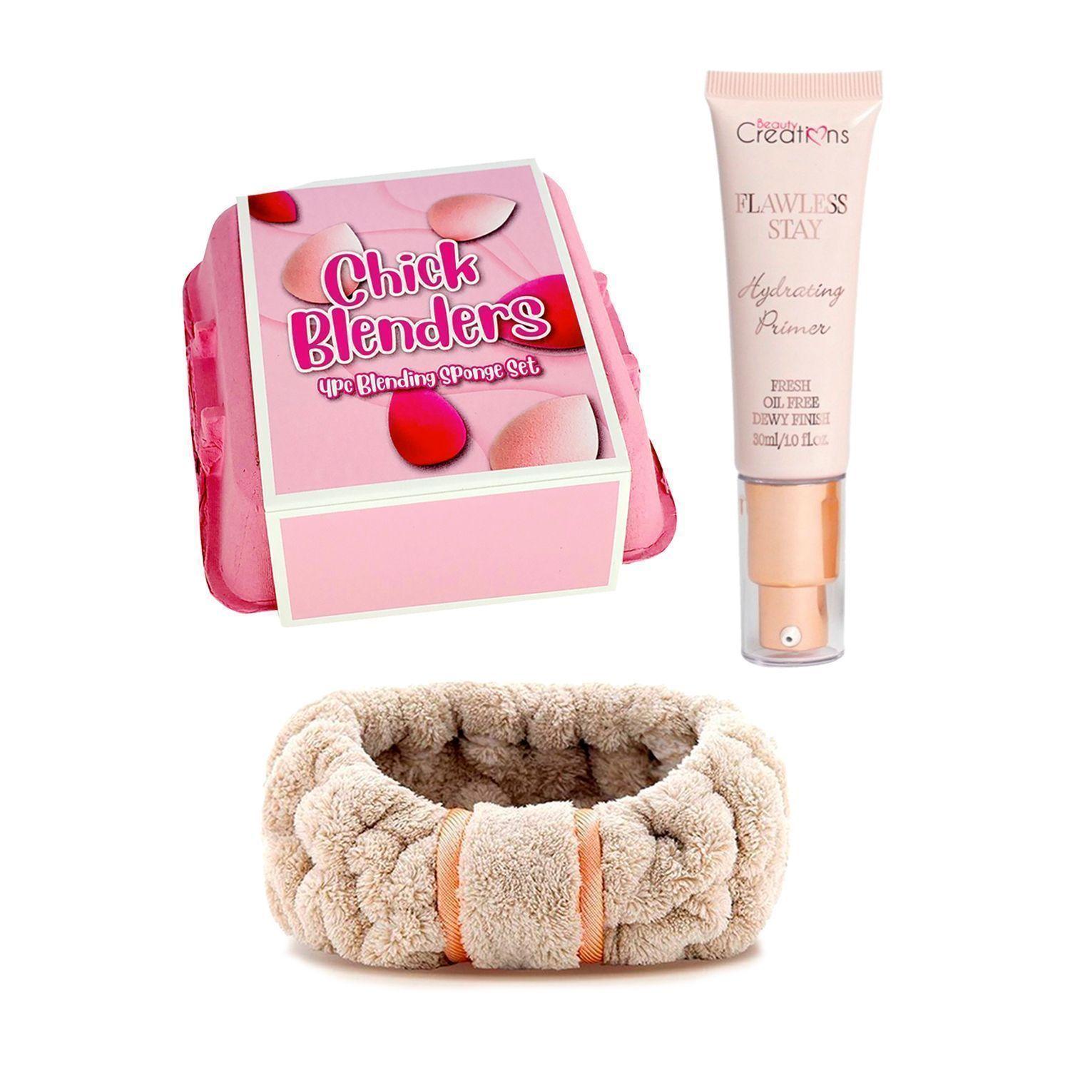 Pack Primer Hidratante Flawless Stay + Set 4 Esponjas Chick Blenders de Beauty Creations + Cintillo Spa y Maquillaje-0