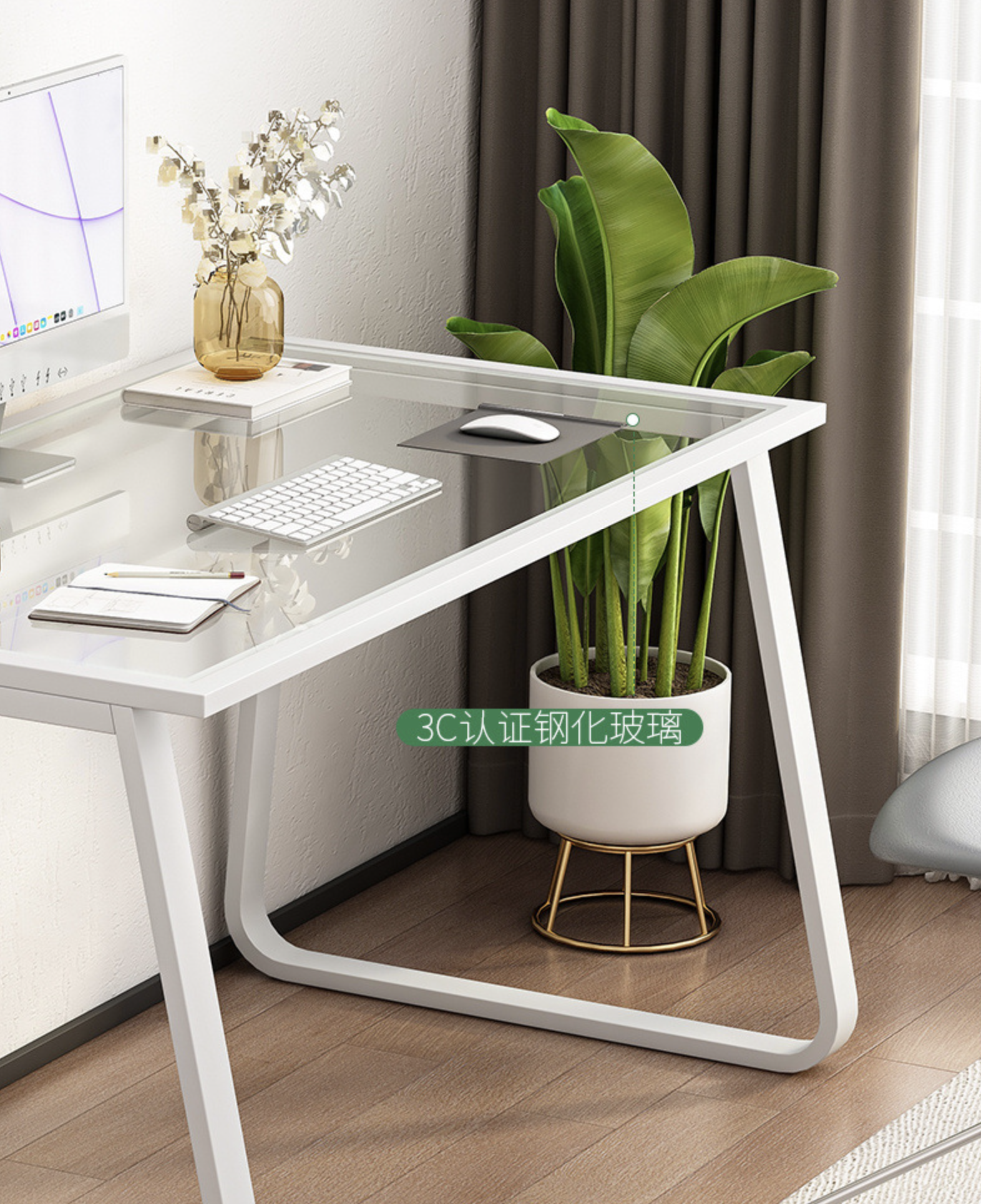 Escritorio Repisa De Vidro Base Metal Oficina -5