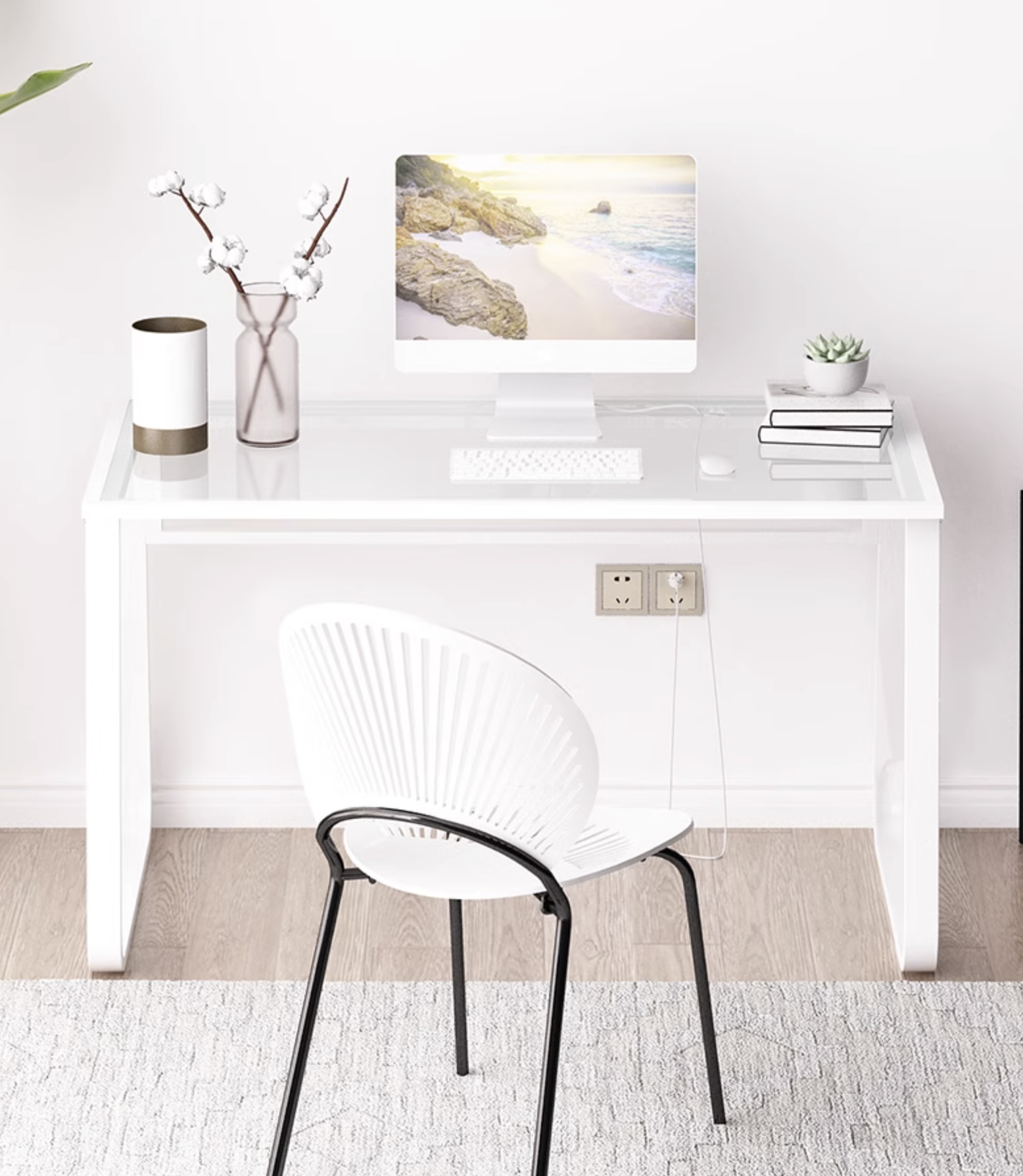 Escritorio Repisa De Vidro Base Metal Oficina -3