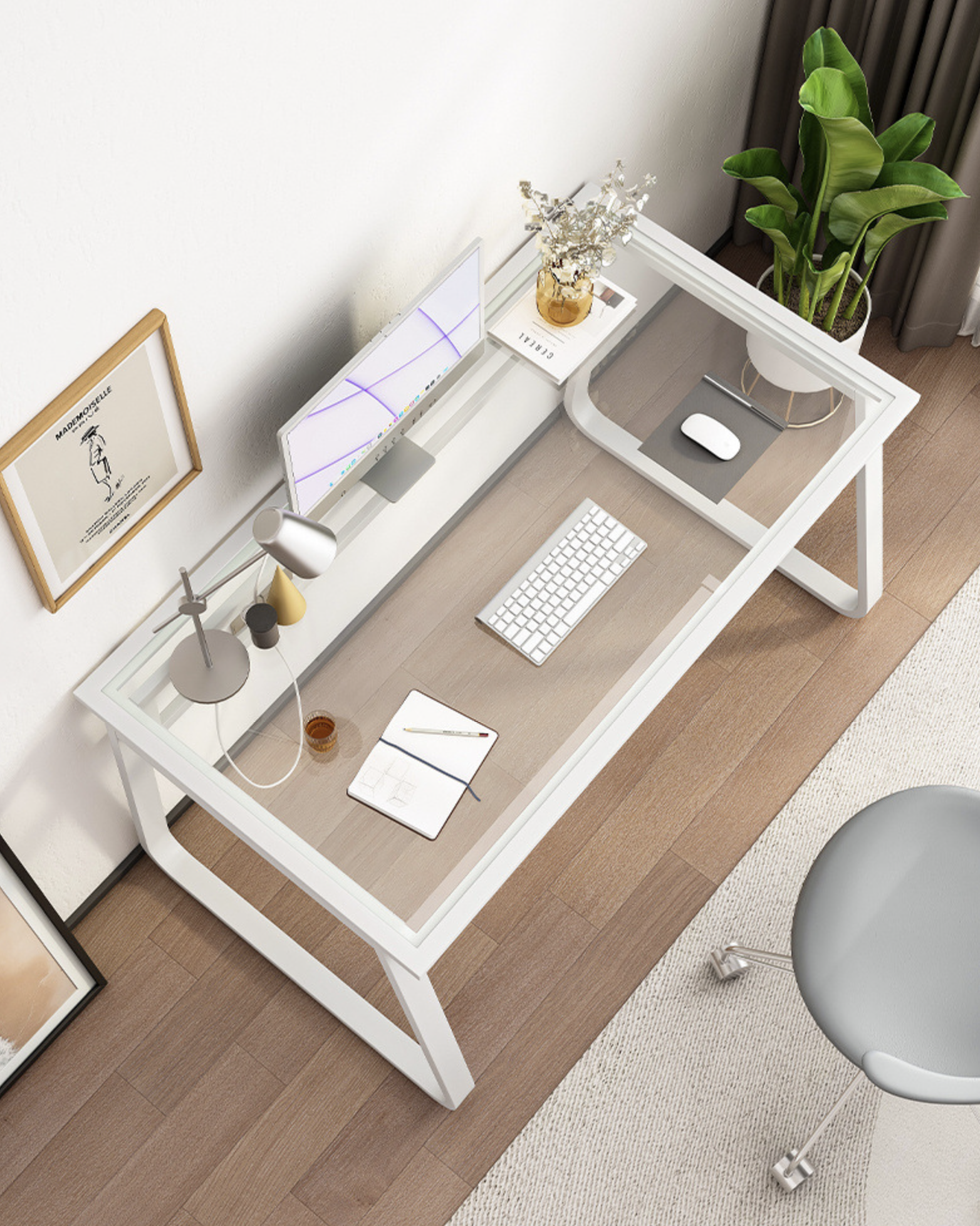 Escritorio Repisa De Vidro Base Metal Oficina -7