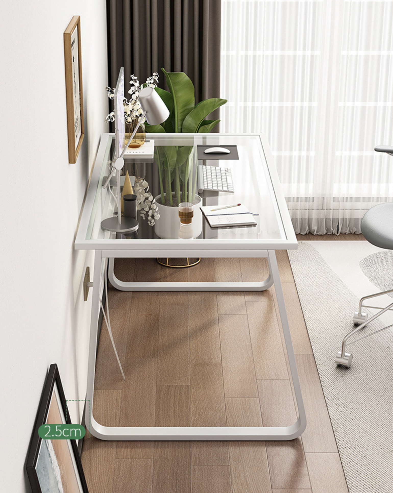 Escritorio Repisa De Vidro Base Metal Oficina -4