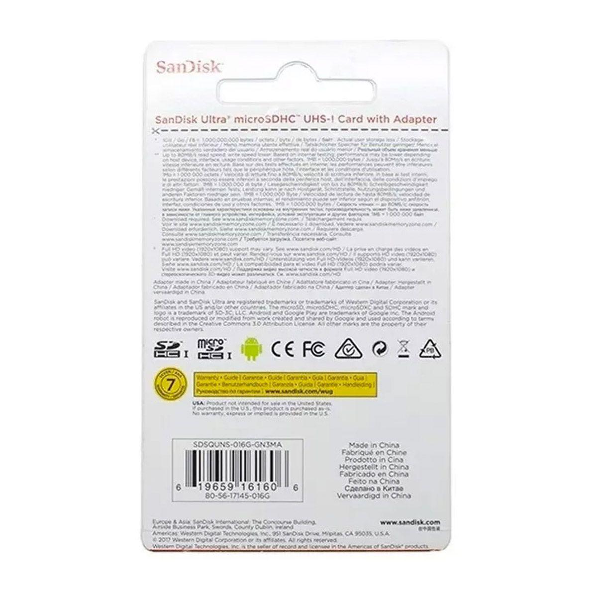 Tarjeta De Memoria Sandisk Ultra Con Adaptador Sd 16gb-2