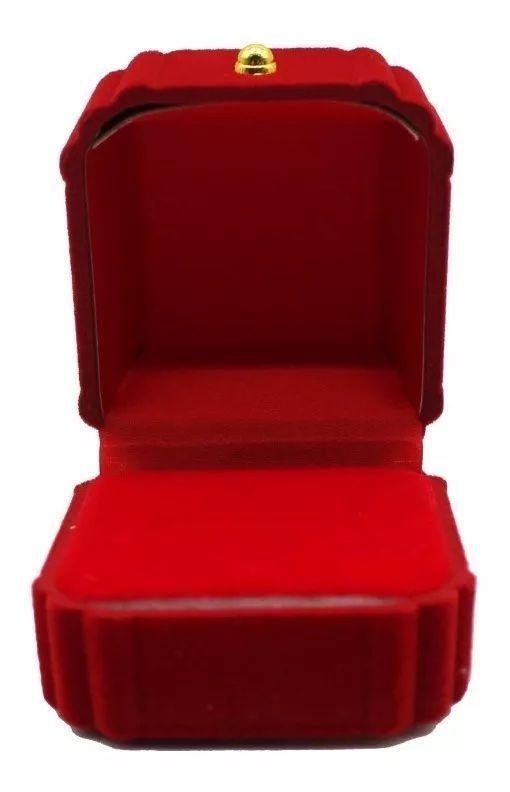 Set 6 Cajas Anillo Terciopelo Rojo Diseño Biselad Fondo Rojo-2