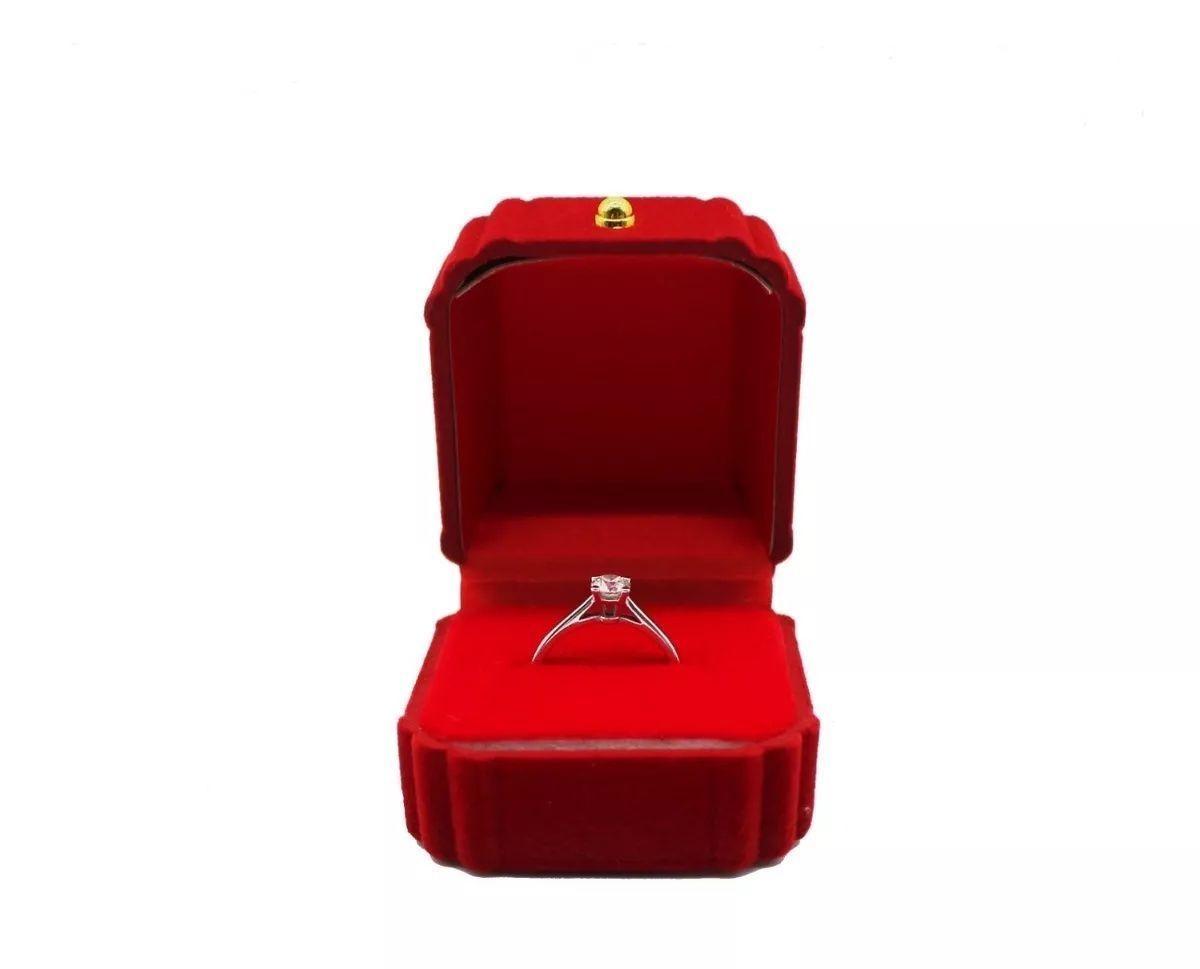 Set 6 Cajas Anillo Terciopelo Rojo Diseño Biselad Fondo Rojo-4