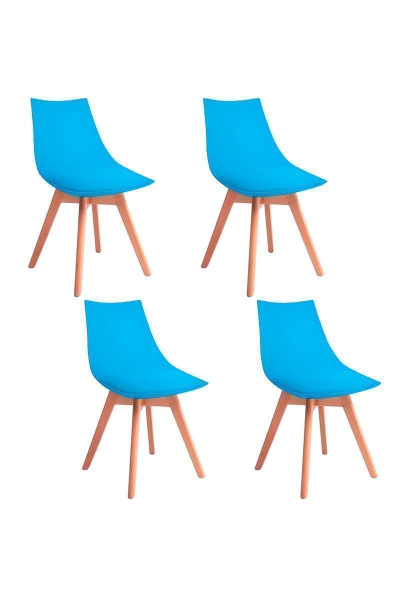 Pack 4 Silla Comedor con Patas de Madera Celeste-0