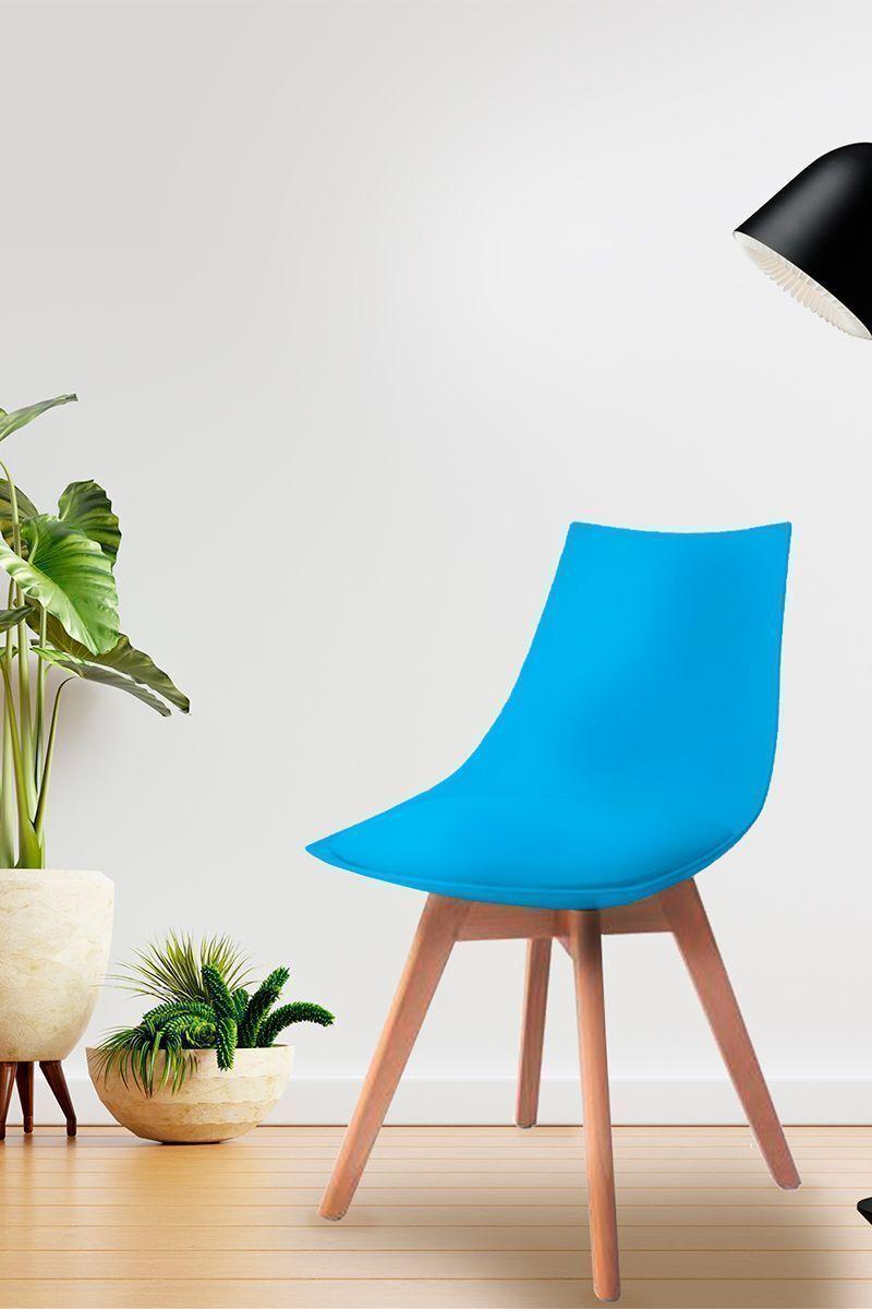 Pack 4 Silla Comedor con Patas de Madera Celeste-5