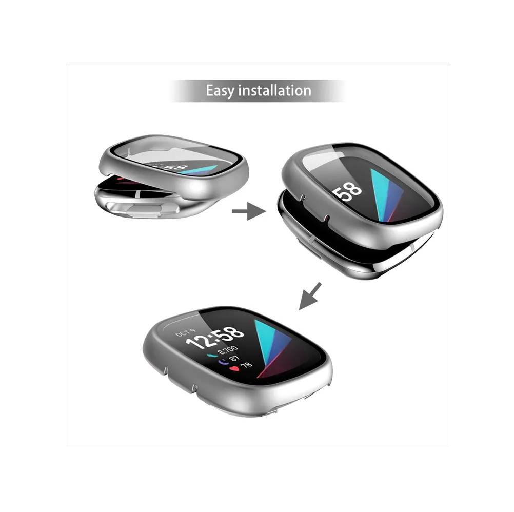 Protector Carcasa Con Vidrio para Fitbit Versa 3 / Sense -Transparente-1