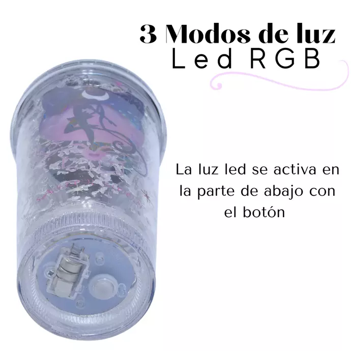 Vaso Diseño Sailoor Mon Luna Negra Con Glitter y Luz Led Kawaii-7