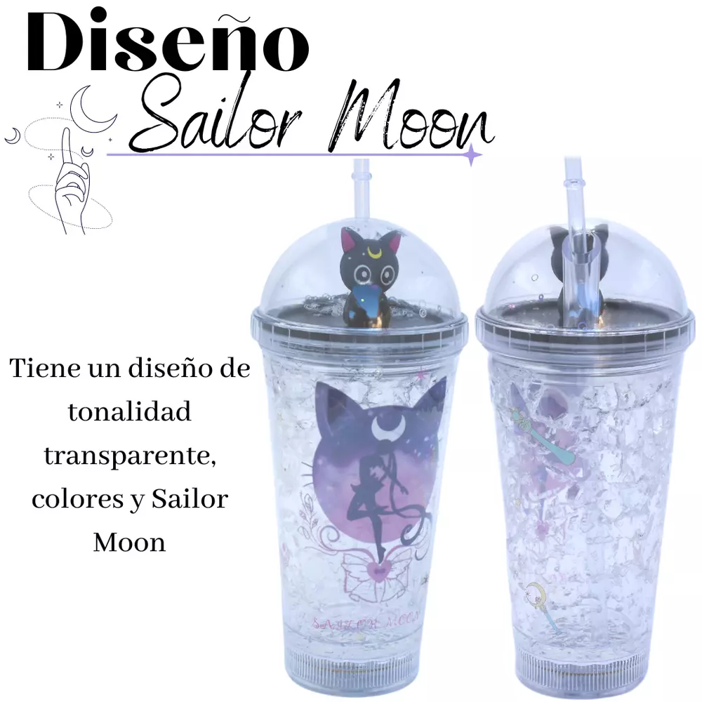 Vaso Diseño Sailoor Mon Luna Negra Con Glitter y Luz Led Kawaii-4