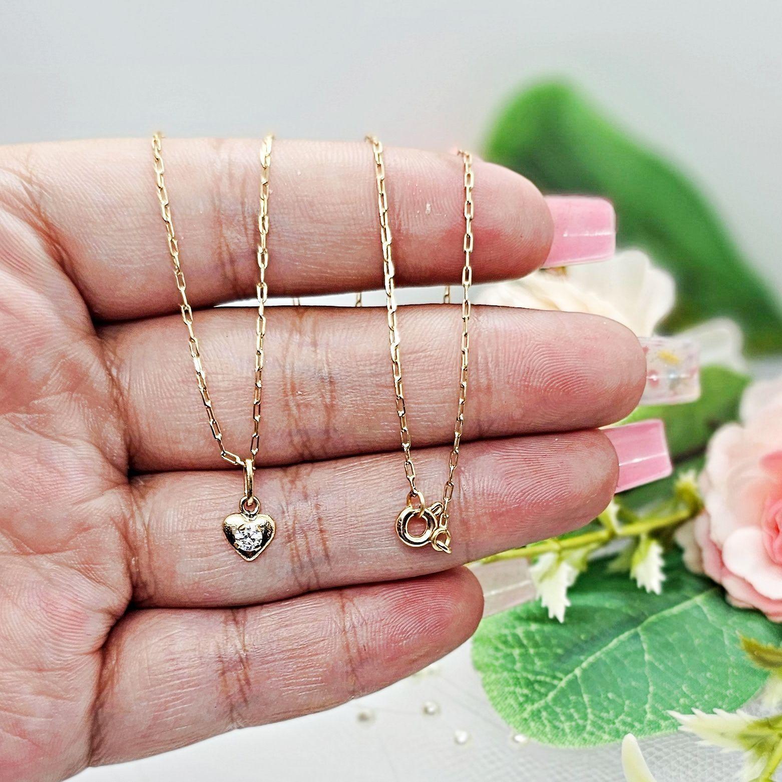 Cadena Limada 45cm Corazón Circón Oro 18 Kilates Nacional-1