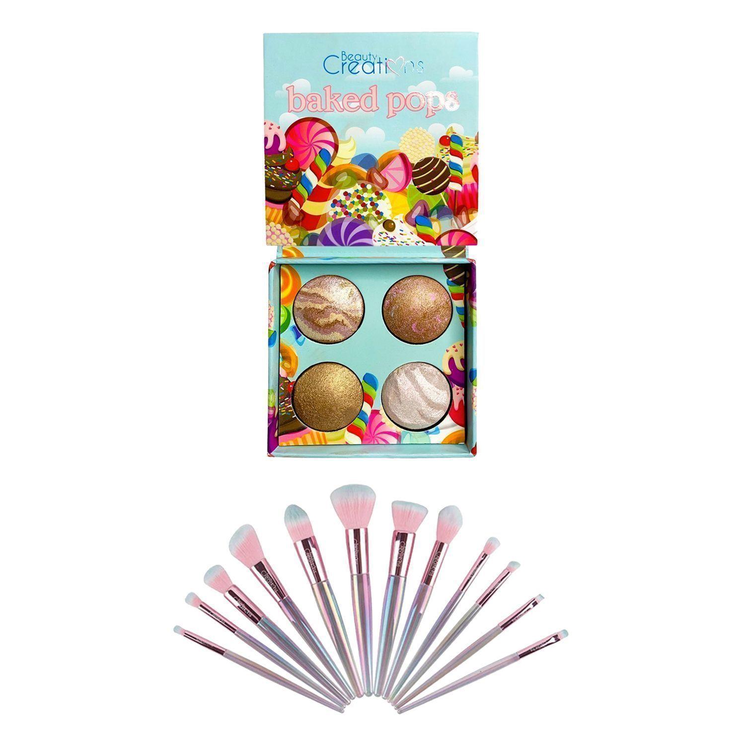 Pack Paleta De Iluminadores “Baked Pops” + Set 12 Brochas Holo Fun y Estuche de Beauty Creations-0