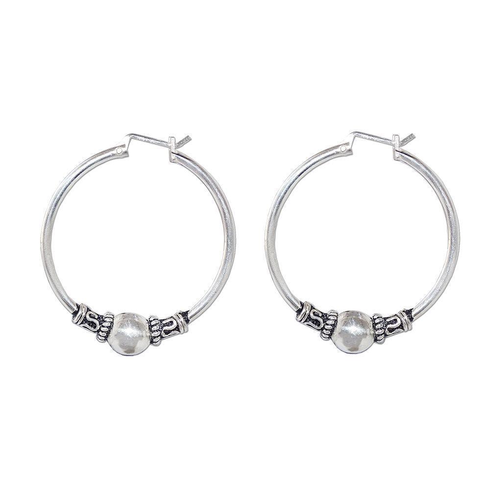 Aros Argollas De Plata Bali 3.5 Cm Largo - MABELITA-0