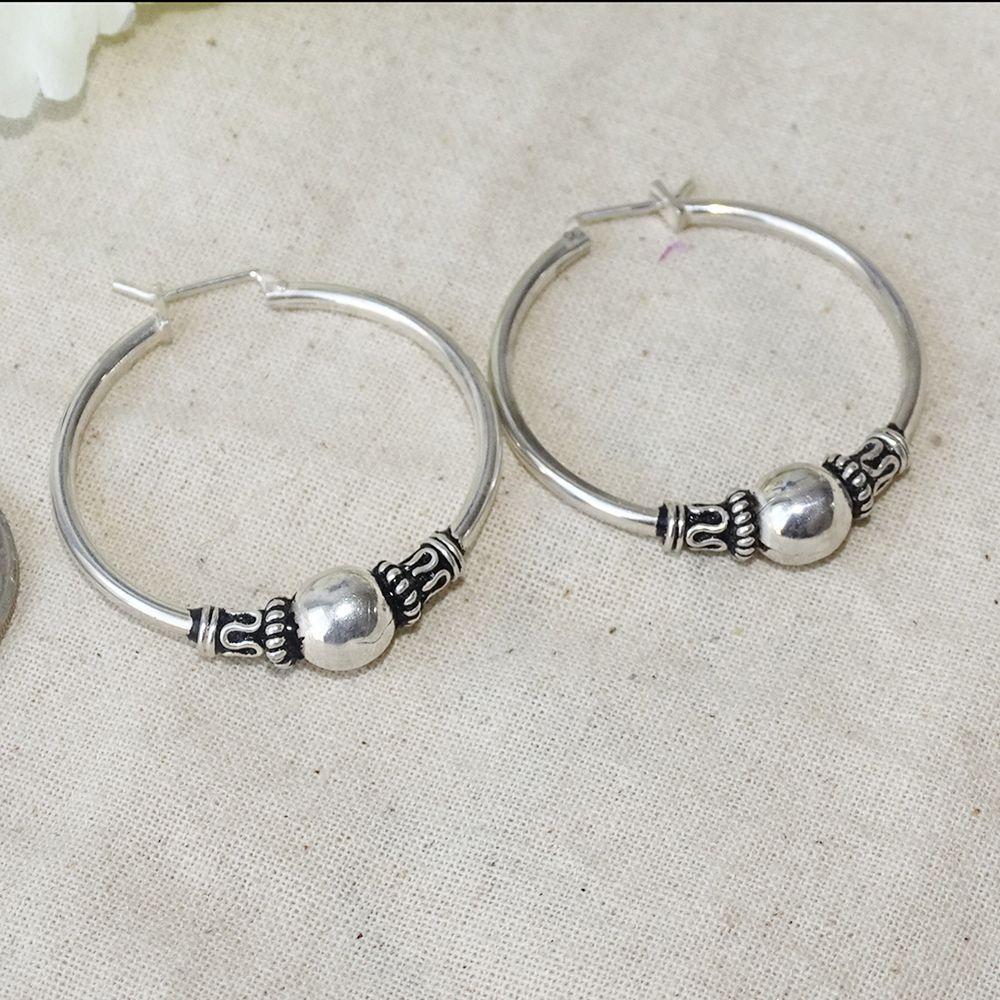Aros Argollas De Plata Bali 3.5 Cm Largo - MABELITA-1