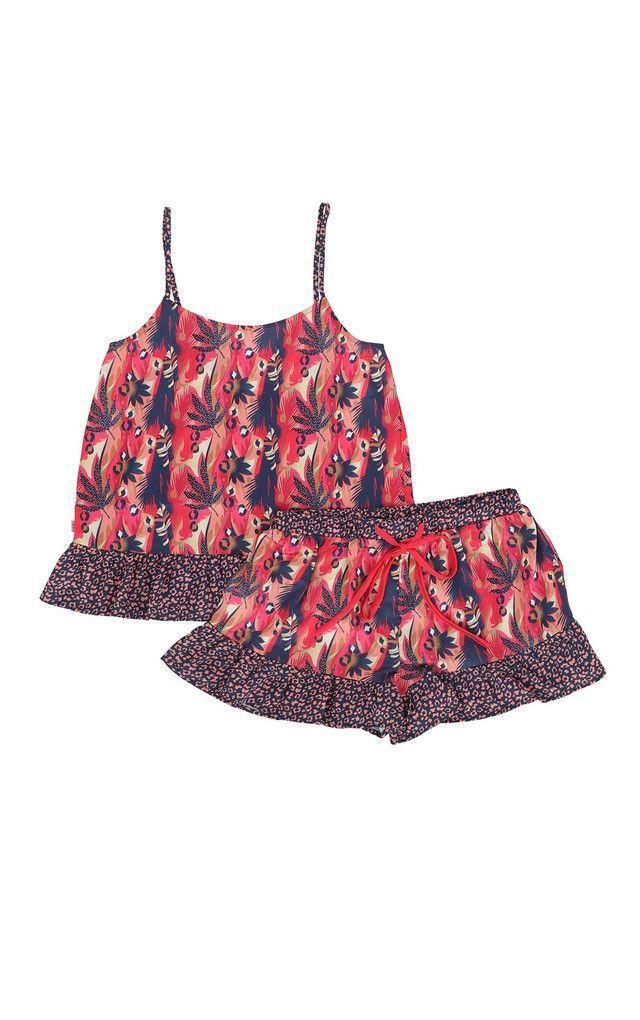 Pijama Corto Set Flores Rosado Humana-0