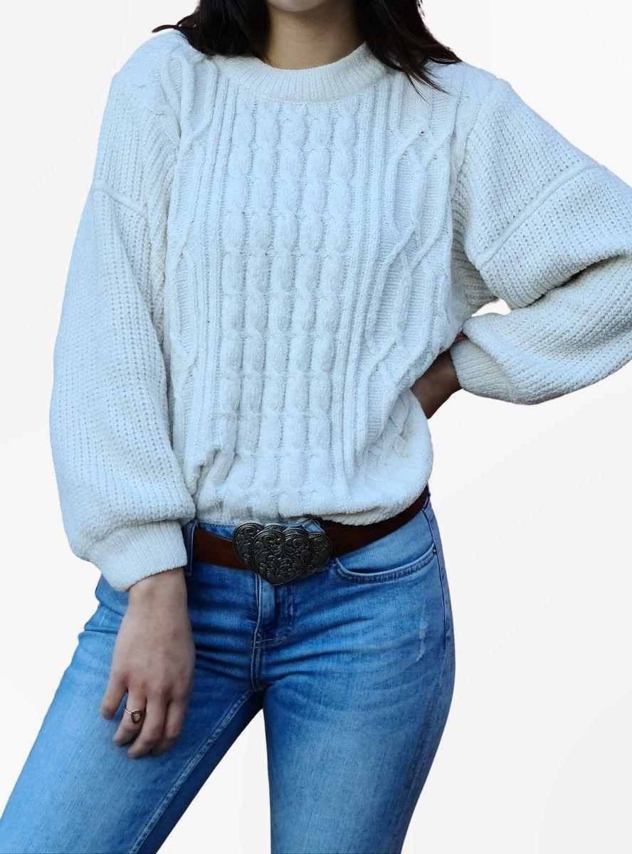 Chaleco MLK Chenille Trenzado Blanco Mujer-1