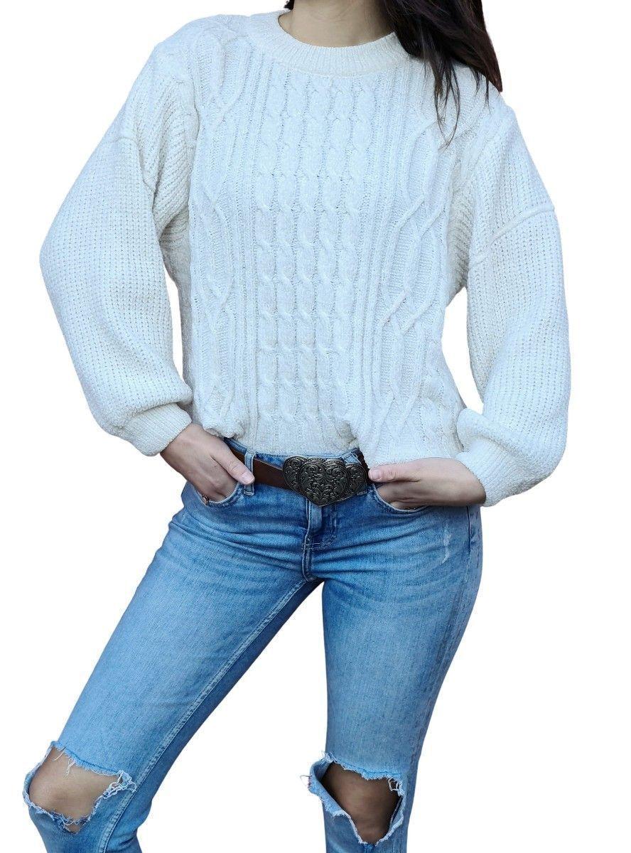 Chaleco MLK Chenille Trenzado Blanco Mujer-0