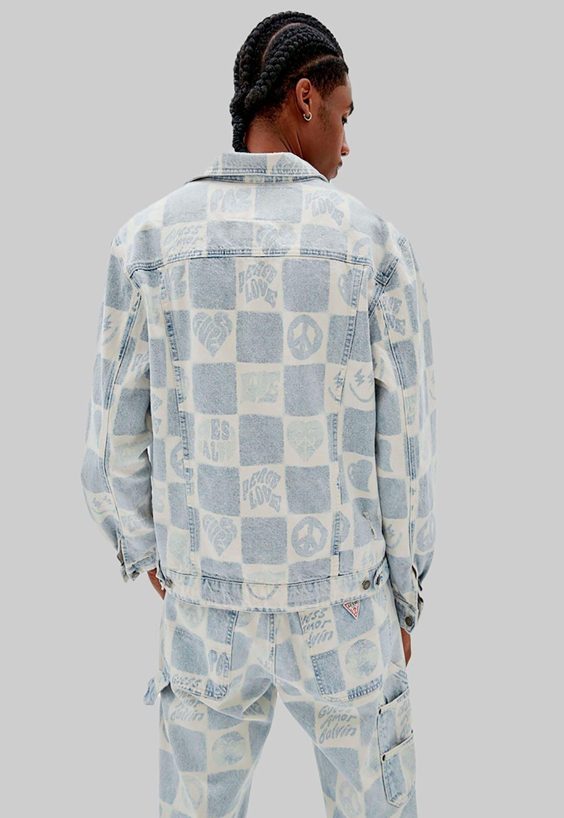 Chaqueta Guess Go J Balvin Checkered Trucker F73N Denim-14