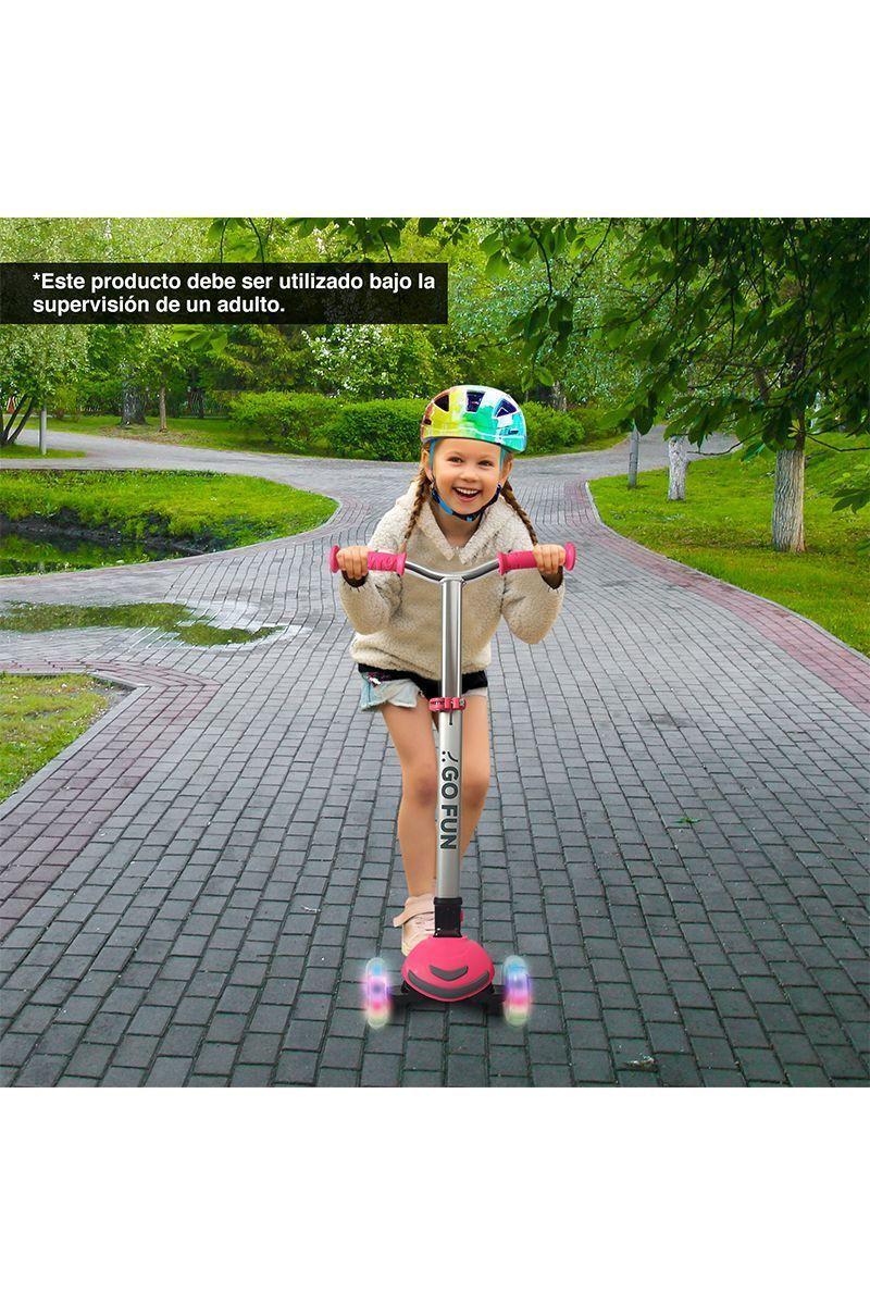 Scooter Infantil Go Fun Plegable Ruedas Luces Rosa-1