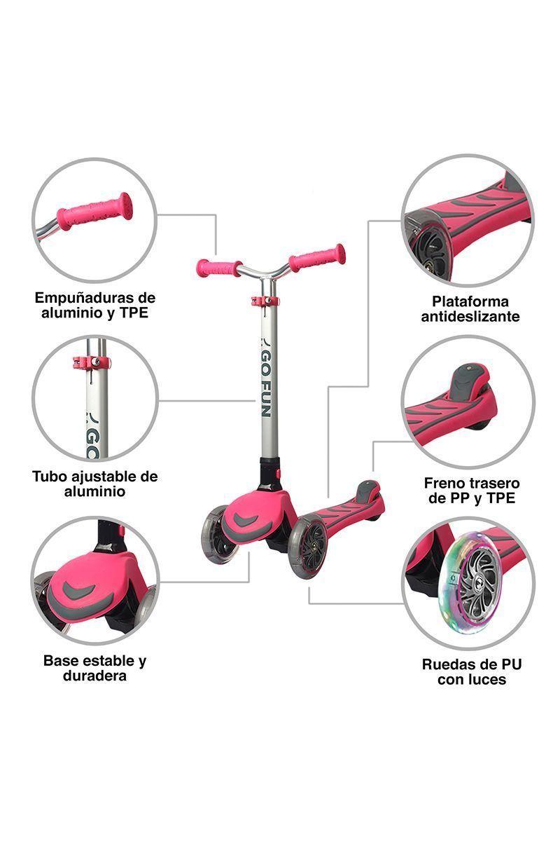 Scooter Infantil Go Fun Plegable Ruedas Luces Rosa-3