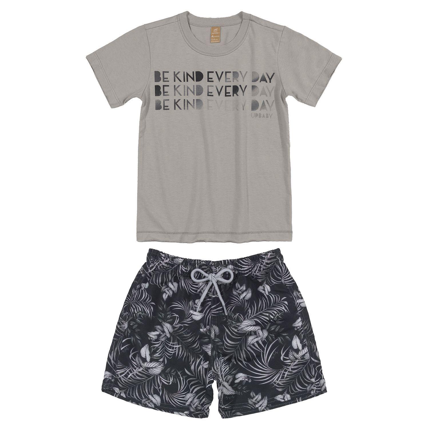 Conjunto Be Kind Hojas Polera y Shorts Gris y Negro Up Baby-0