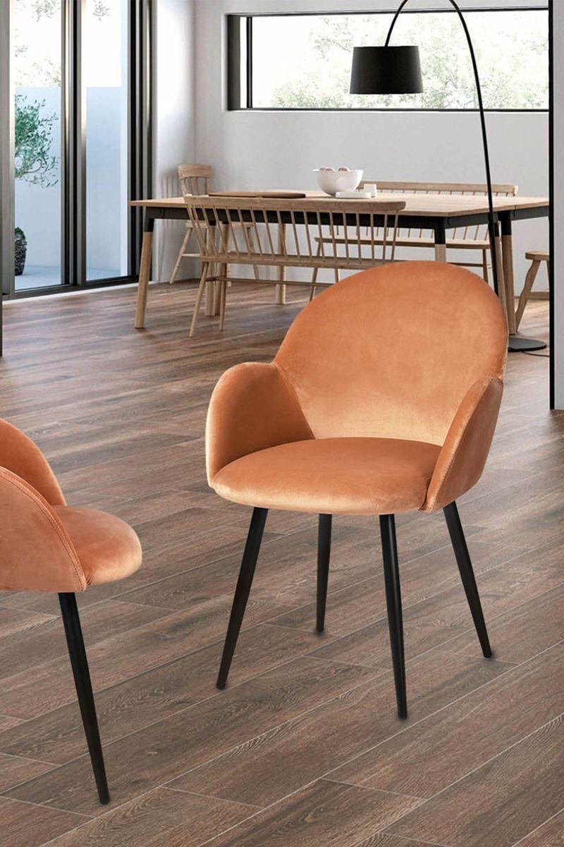 Silla Comedor Chiozza Sitial Terciopelo Naranjo-1
