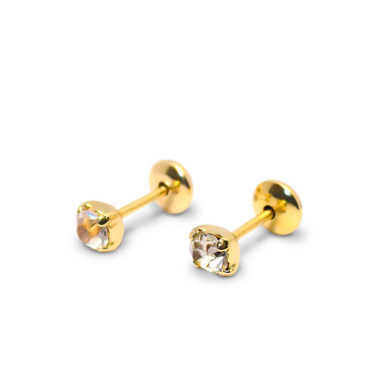Aros Bebé Circón Blanco 3mm Enchapado Oro 18K-0