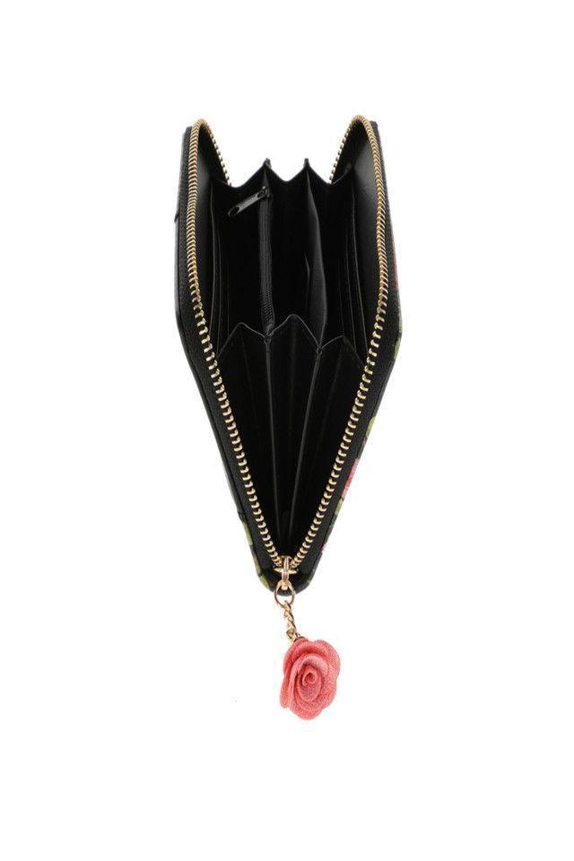 Billetera Mediana Roses Negro i-D-2