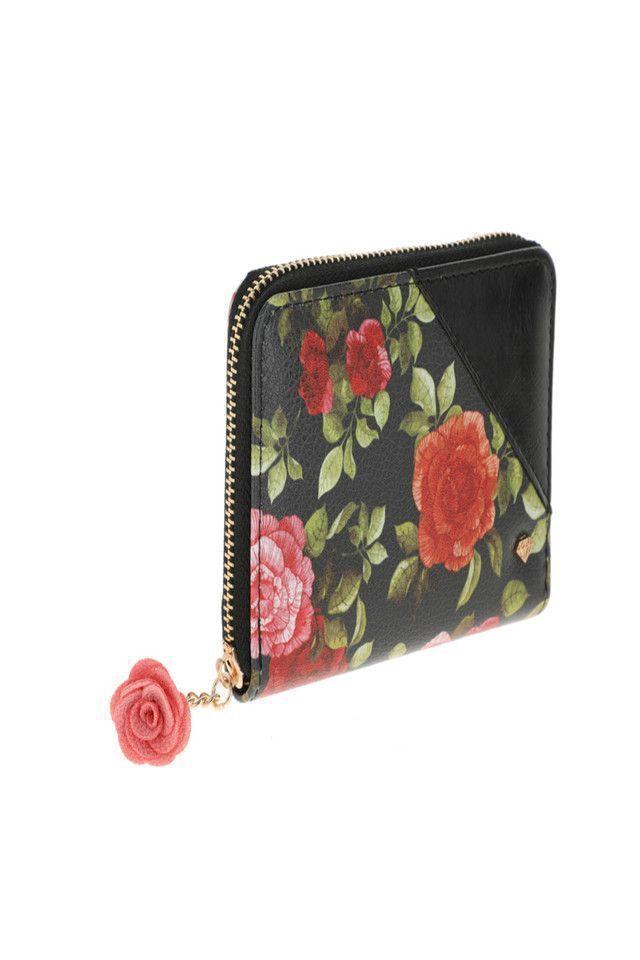 Billetera Mediana Roses Negro i-D-1