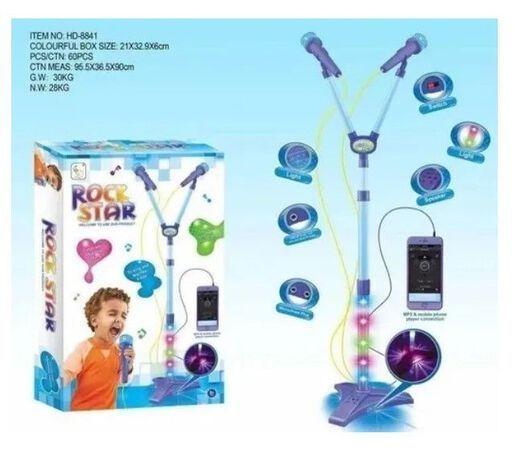 Microfono Doble Pedestal Juguete Mp3 Con Luces Azul-2