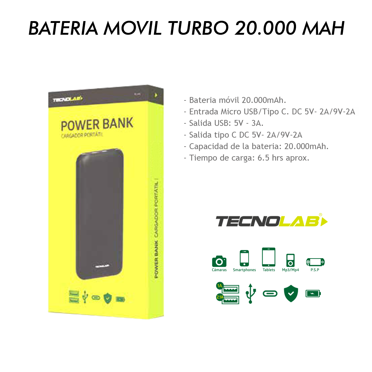 Batería Portátil  Powerbank Turbo 20.000 mah Blanca-3
