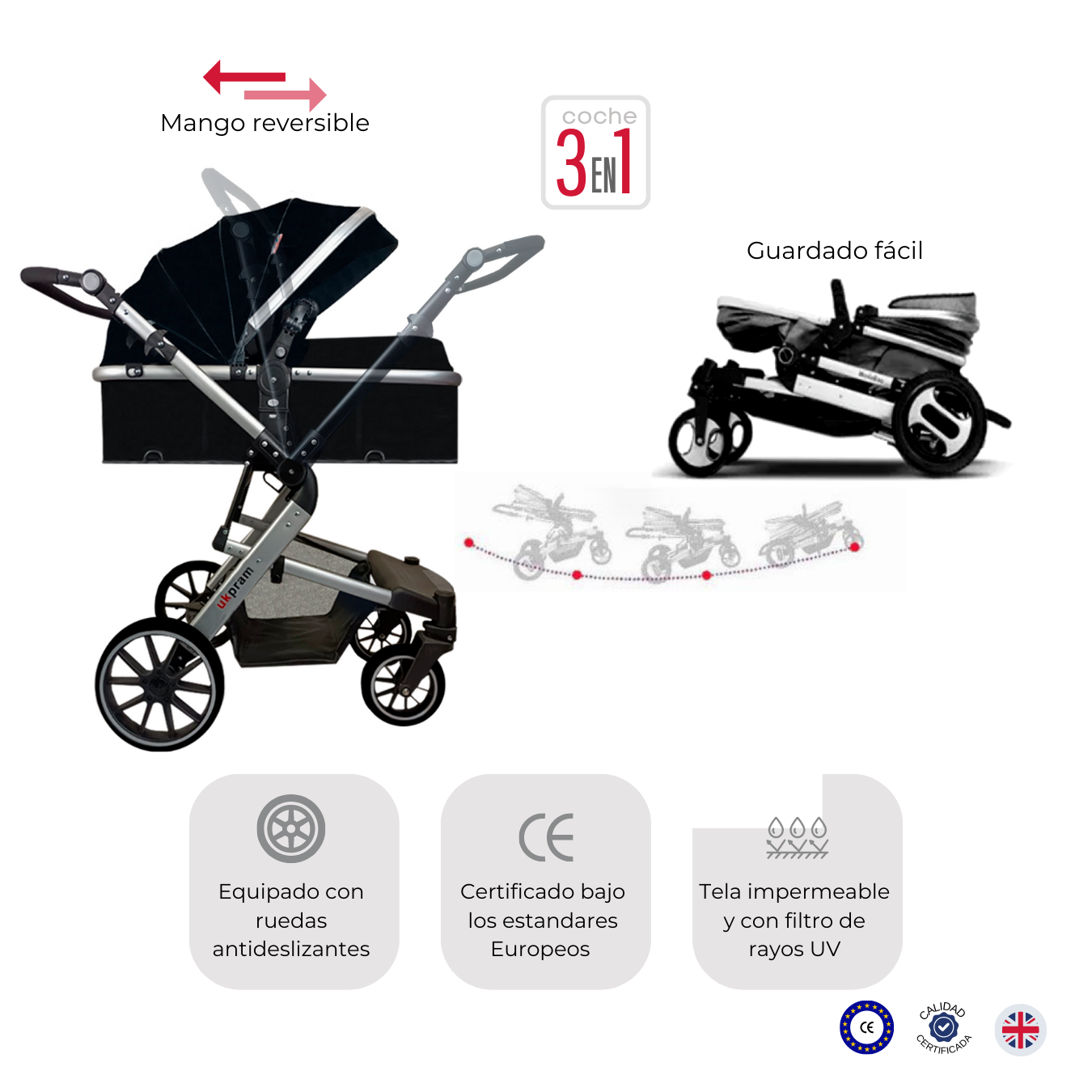 COCHE 3 EN 1 | TRAVEL SYSTEM |UKPRAM-4