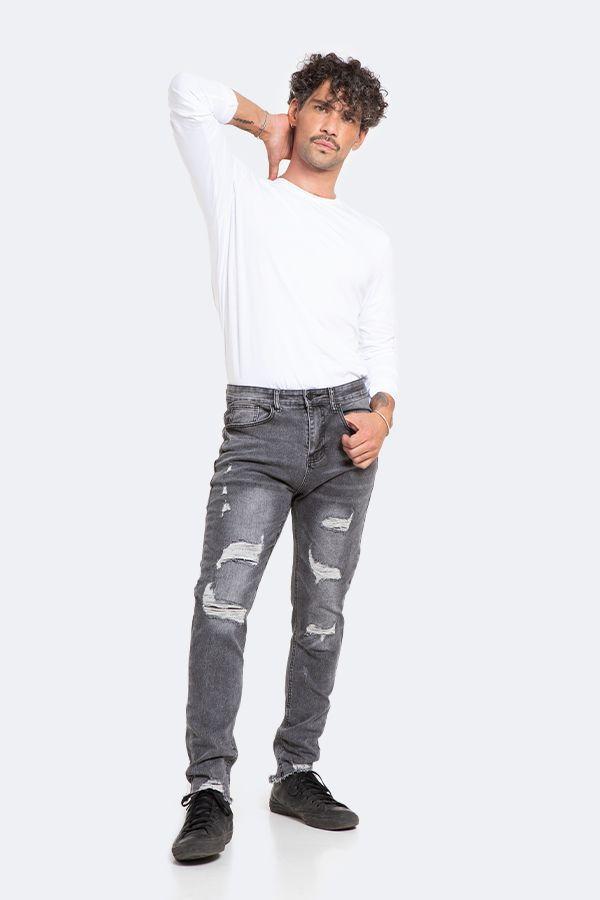 Jeans Hombre Skinny Gris Focalizado con Destroyer-5
