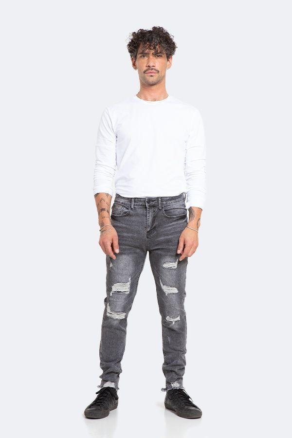 Jeans Hombre Skinny Gris Focalizado con Destroyer-1