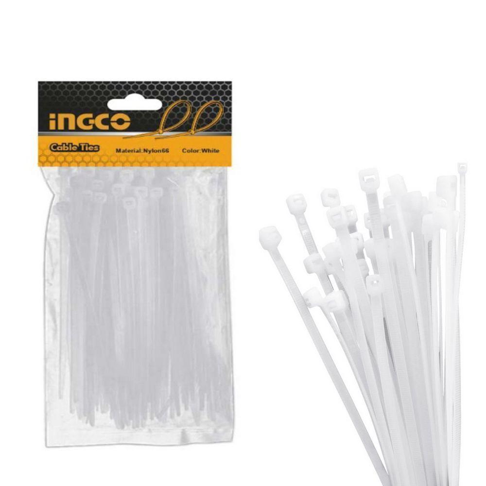 PACK 100 AMARRAS PLASTICAS BLANCAS 2.5X100MM INGCO HCT1001-2