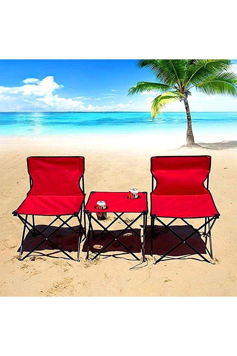 Set de Mesa con 2 Sillas Plegables Outdoor Rojo-1