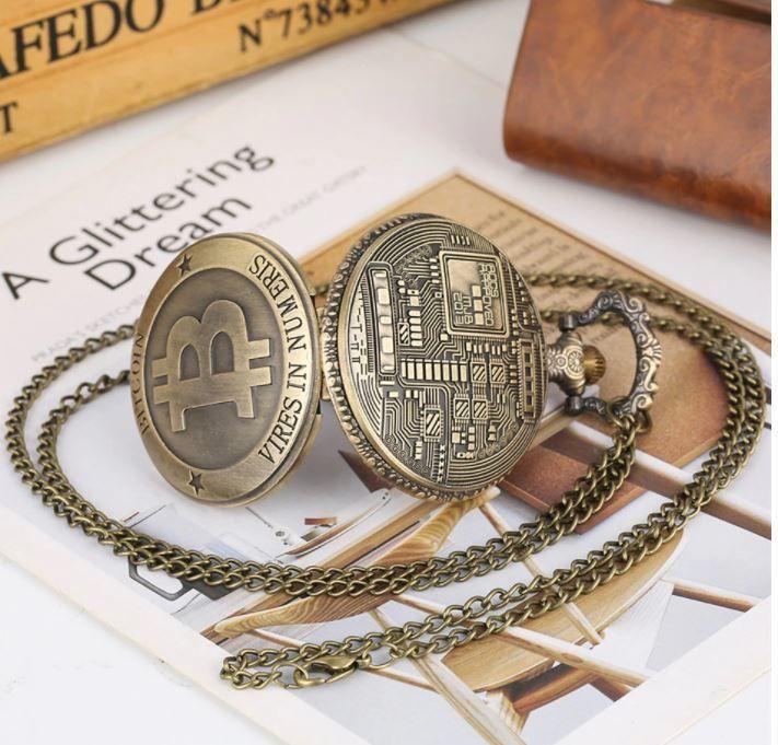 Reloj De Bolsillo BITCOIN Con Cadena Quartz AK58-1