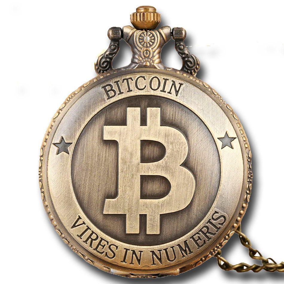 Reloj De Bolsillo BITCOIN Con Cadena Quartz AK58-0