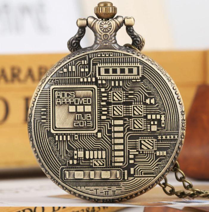 Reloj De Bolsillo BITCOIN Con Cadena Quartz AK58-2