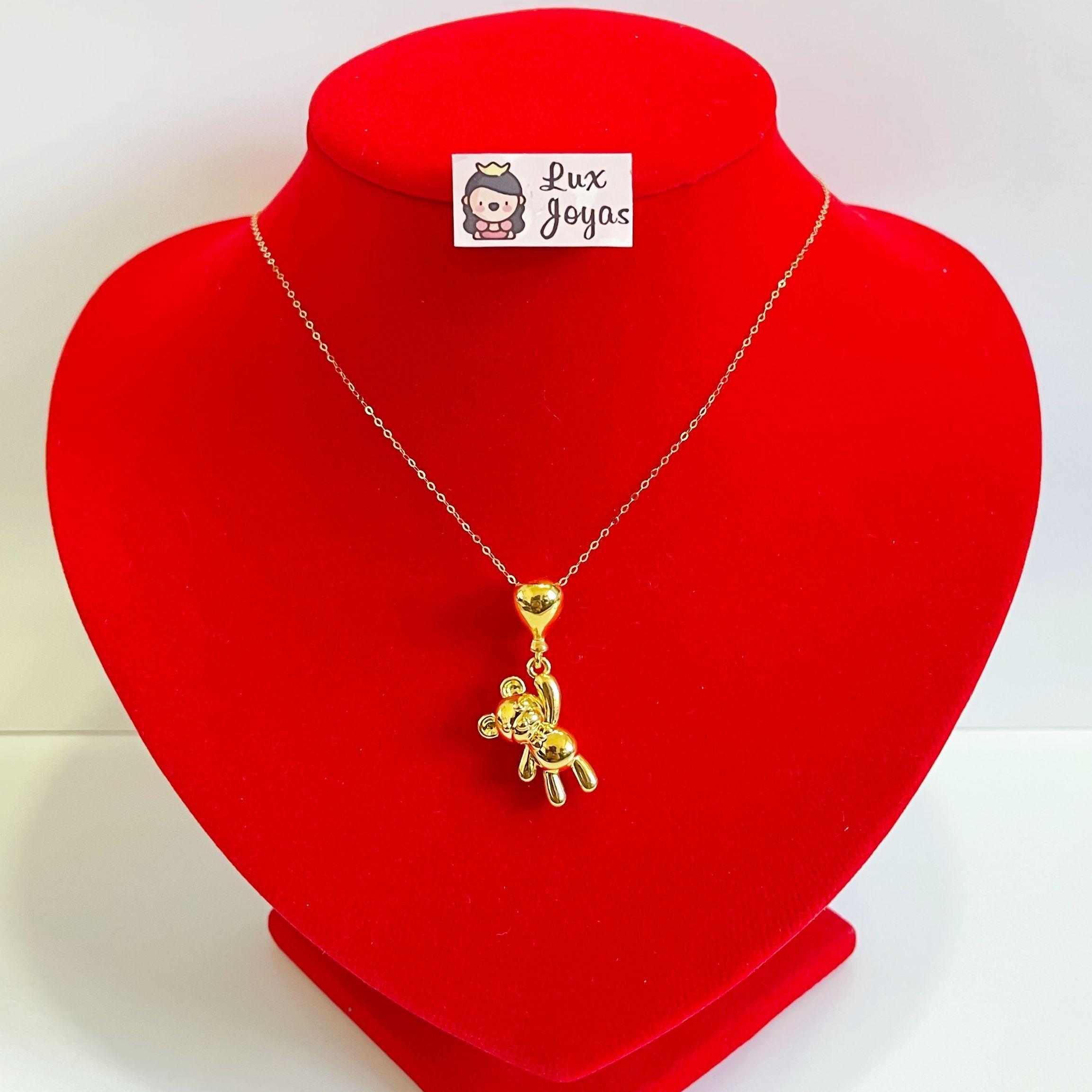 Cadena Eslabones Oro Amarillo 18k Colgante Osito Globo Inflado 18k-4