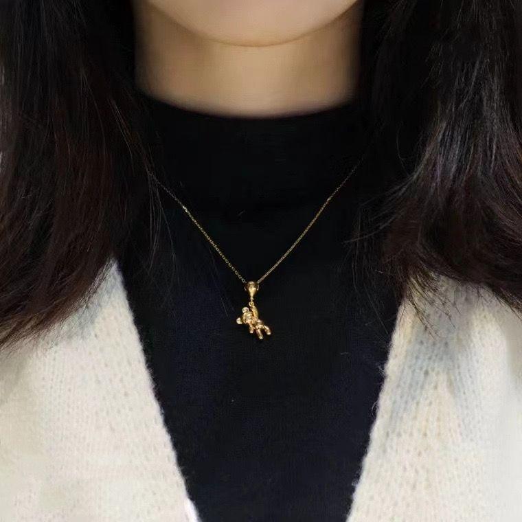 Cadena Eslabones Oro Amarillo 18k Colgante Osito Globo Inflado 18k-2