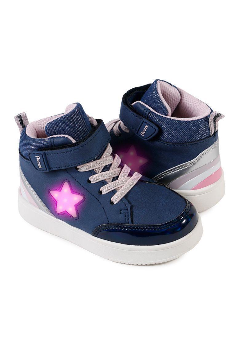 Zapatila Led Caña Velcro A Caminar Niña Ficcus-0