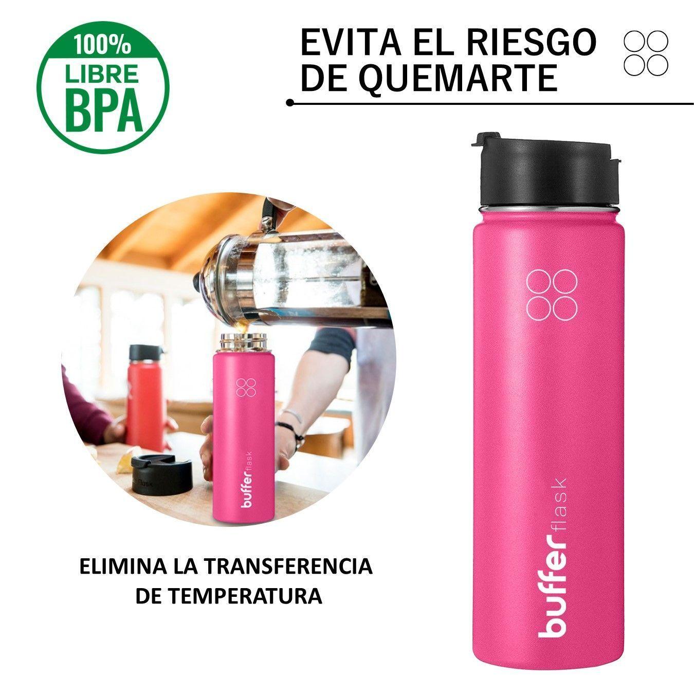 Termo Botella Agua Termica Buffer Acero Inoxidable +4 Tapas Rosado-4