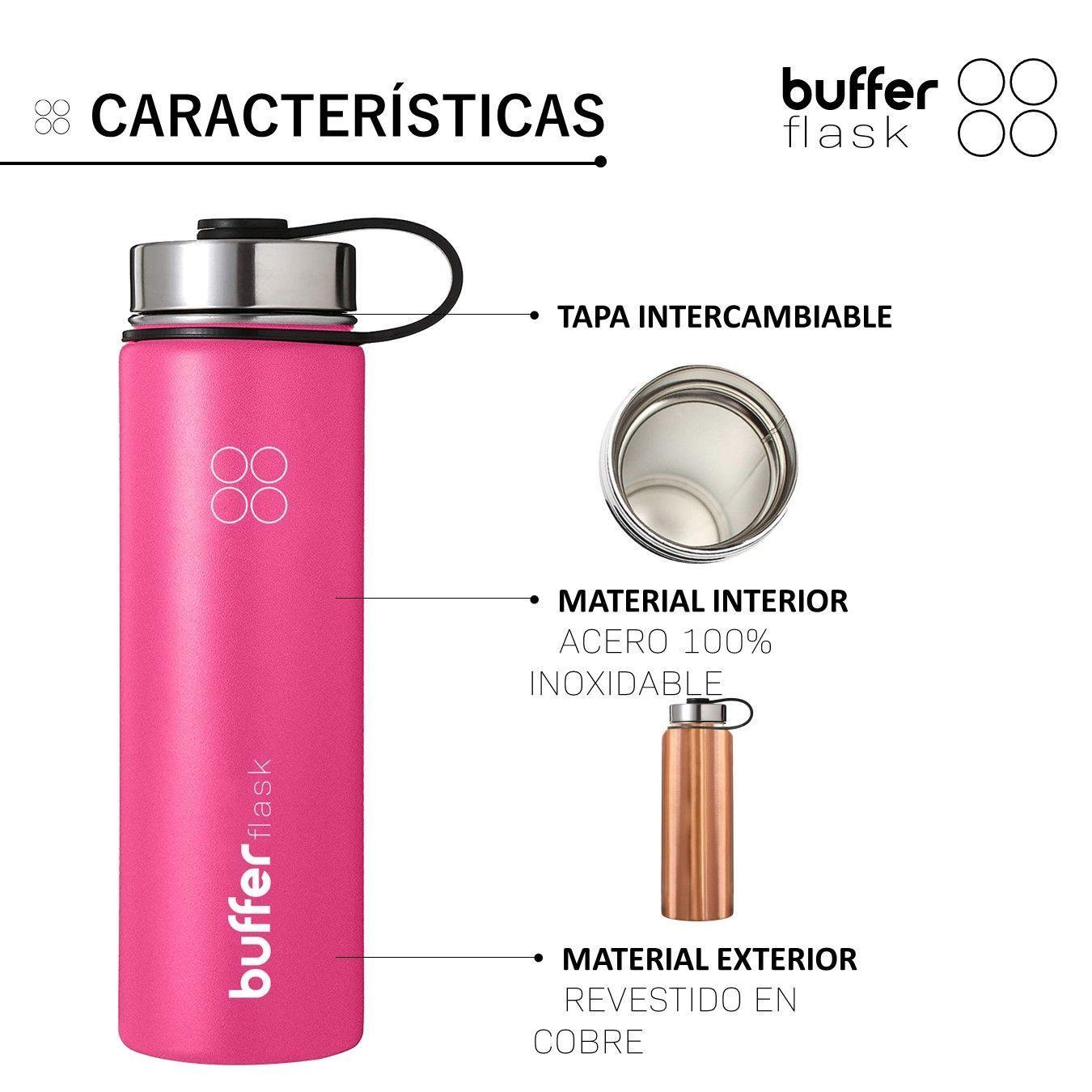 Termo Botella Agua Termica Buffer Acero Inoxidable +4 Tapas Rosado-5