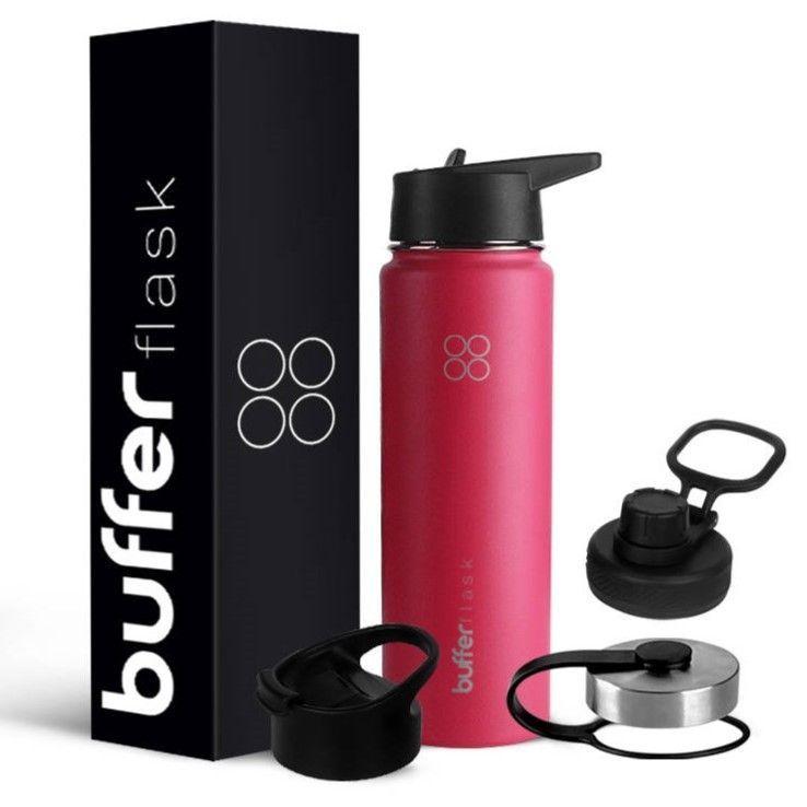 Termo Botella Agua Termica Buffer Acero Inoxidable +4 Tapas Rosado-0