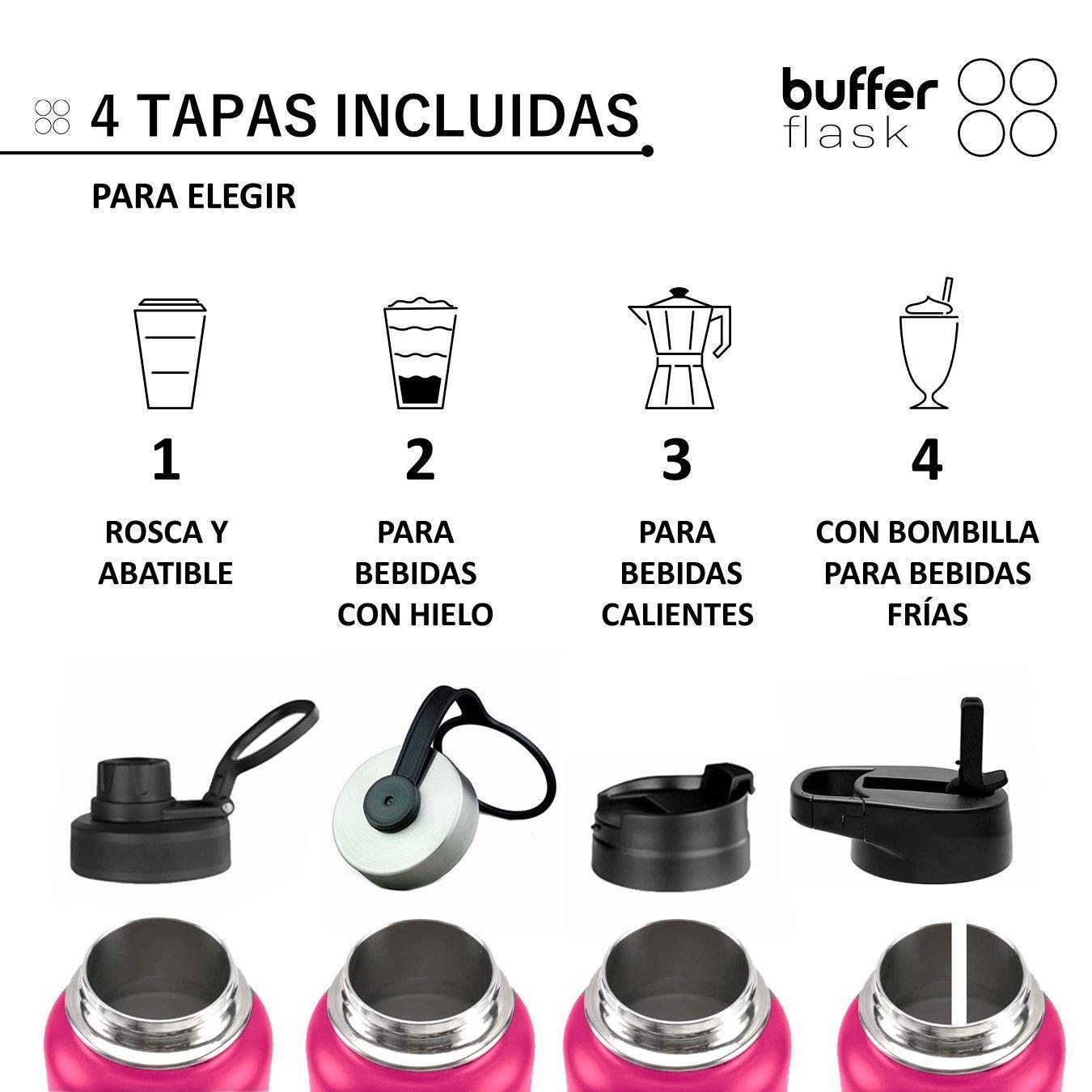 Termo Botella Agua Termica Buffer Acero Inoxidable +4 Tapas Rosado-2